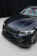 BMW 3 Series 330i (with M-package bumper, does not fit base model) M340i G20 G21 LCI 2023 2024 with Aftermarket Parts - V2 Style Front Lip Pre-preg Carbon Fiber from Karbel Carbon