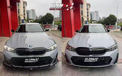 BMW 3 Series 330i (with M-package bumper, does not fit base model) M340i G20 G21 LCI 2023 2024 with Aftermarket Parts - V2 Style Front Lip Pre-preg Carbon Fiber from Karbel Carbon