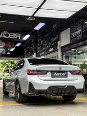 BMW 3 Series 330i (with M-package bumper, does not fit base model) M340i G20 G21 LCI 2023-ON with Aftermarket Parts - Rear Diffuser & Canards Pre-preg Carbon Fiber from Karbel Carbon