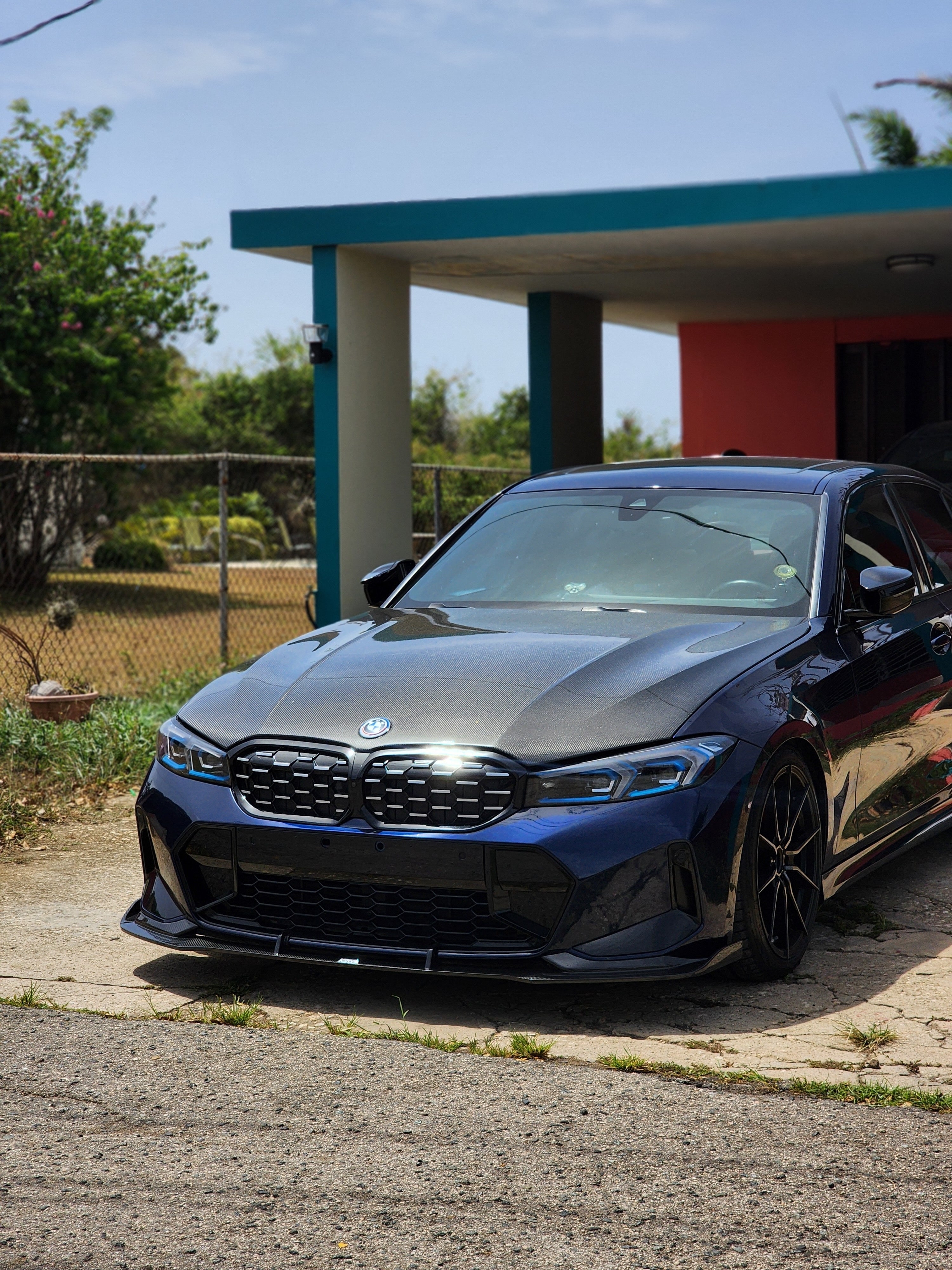 BMW 3 Series 330i (with M-package bumper, does not fit base model) M340i G20 G21 LCI 2023 2024 with Aftermarket Parts - V2 Style Front Lip Pre-preg Carbon Fiber from Karbel Carbon