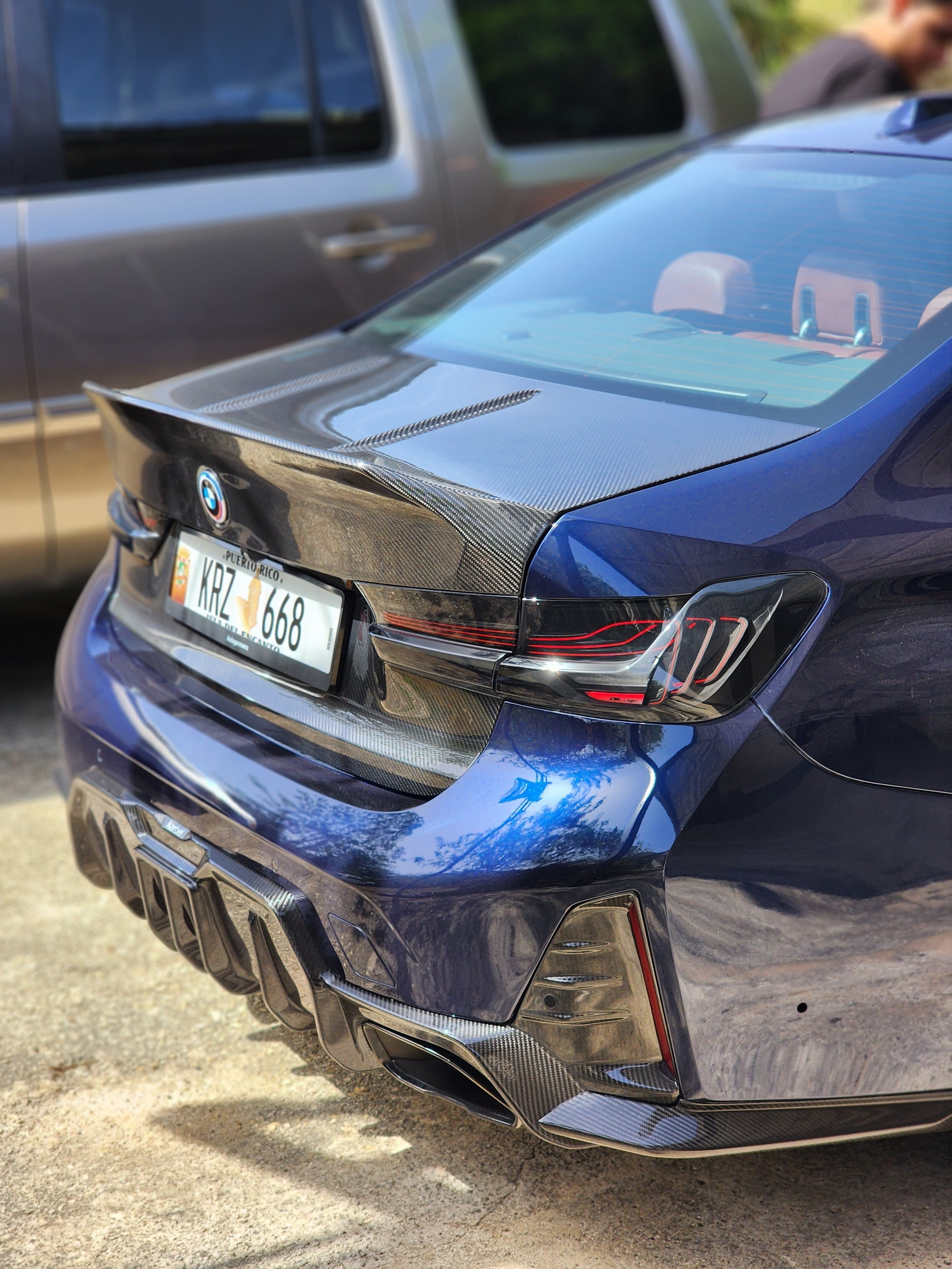 BMW 3 Series 330i (with M-package bumper, does not fit base model) M340i G20 G21 LCI 2023-ON with Aftermarket Parts - Rear Diffuser & Canards Pre-preg Carbon Fiber from Karbel Carbon