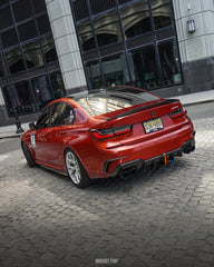 BMW 3 Series 330i (with M-package bumper, does not fit base model) M340i G20 G21 Pre-LCI 2019 2020 2021 2022 with Aftermarket Parts - Rear Diffuser & Canards Pre-preg Carbon Fiber from Karbel Carbon
