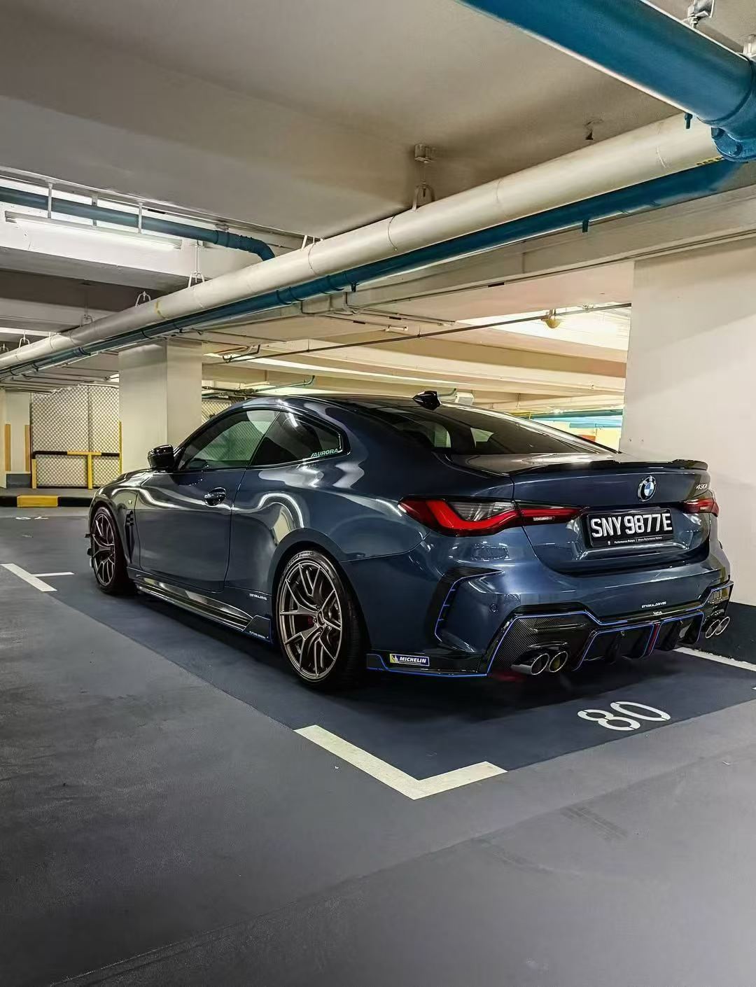 BMW 4 series 430i (with M-package bumper, does not fit base model) M440i G22 G23 2020-ON with Aftermarket Parts - Rear Bumper Canards Pre-preg Carbon Fiber from Karbel Carbon