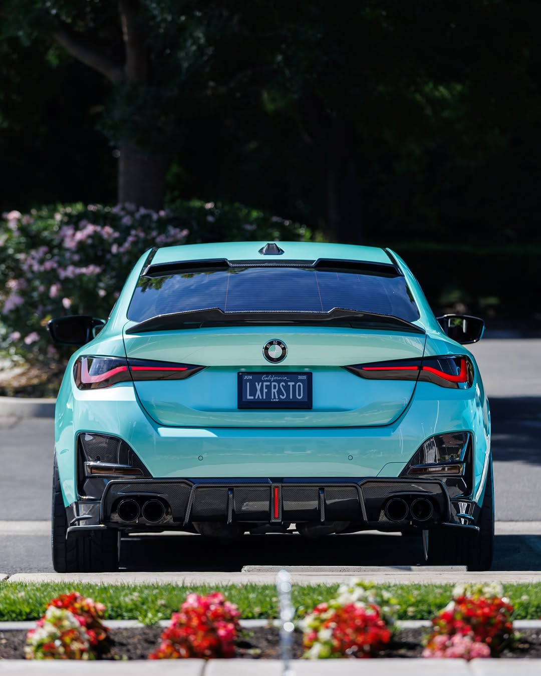 BMW 4 Series Gran Coupe M440i 430i (with M-package bumper, does not fit base model) G26 2022-ON with Aftermarket Parts - Rear Diffuser & Canards Pre-preg Carbon Fiber from Karbel Carbon