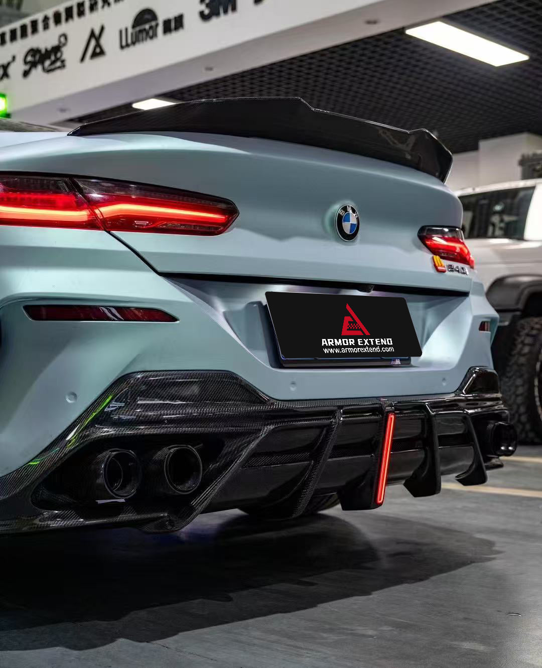 BMW 8 Series M850i 840i (With M-Package Bumper) G14 G15 G16 2018 2019 2020 2021 2022 2023 2024 with Aftermarket Parts - AE Style?Front Canards Carbon Fiber from?ArmorExtend 