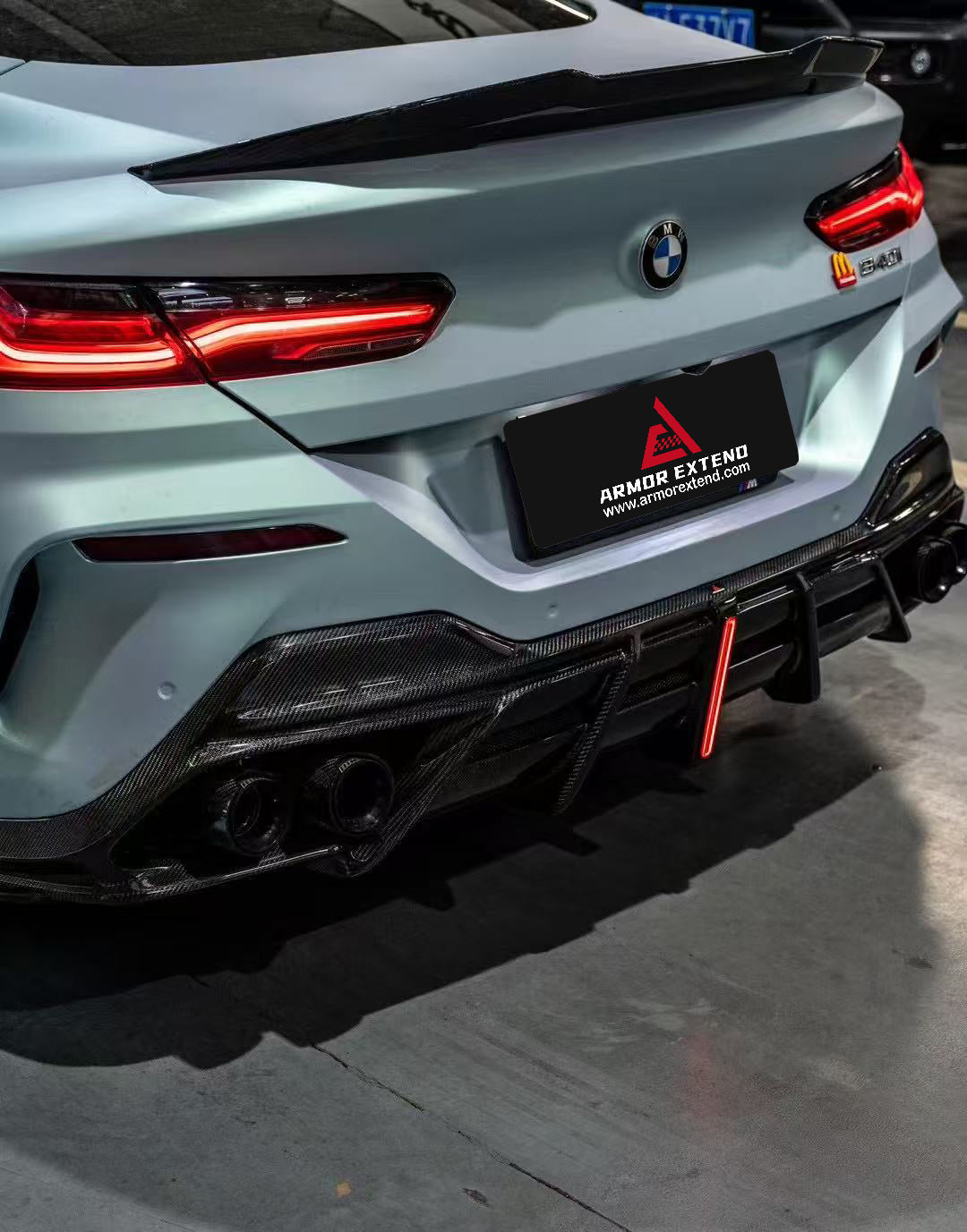 BMW 8 Series M850i 840i (With M-Package Bumper) G14 G15 G16 2018 2019 2020 2021 2022 2023 2024 with Aftermarket Parts - AE Style?Front Canards Carbon Fiber from?ArmorExtend 