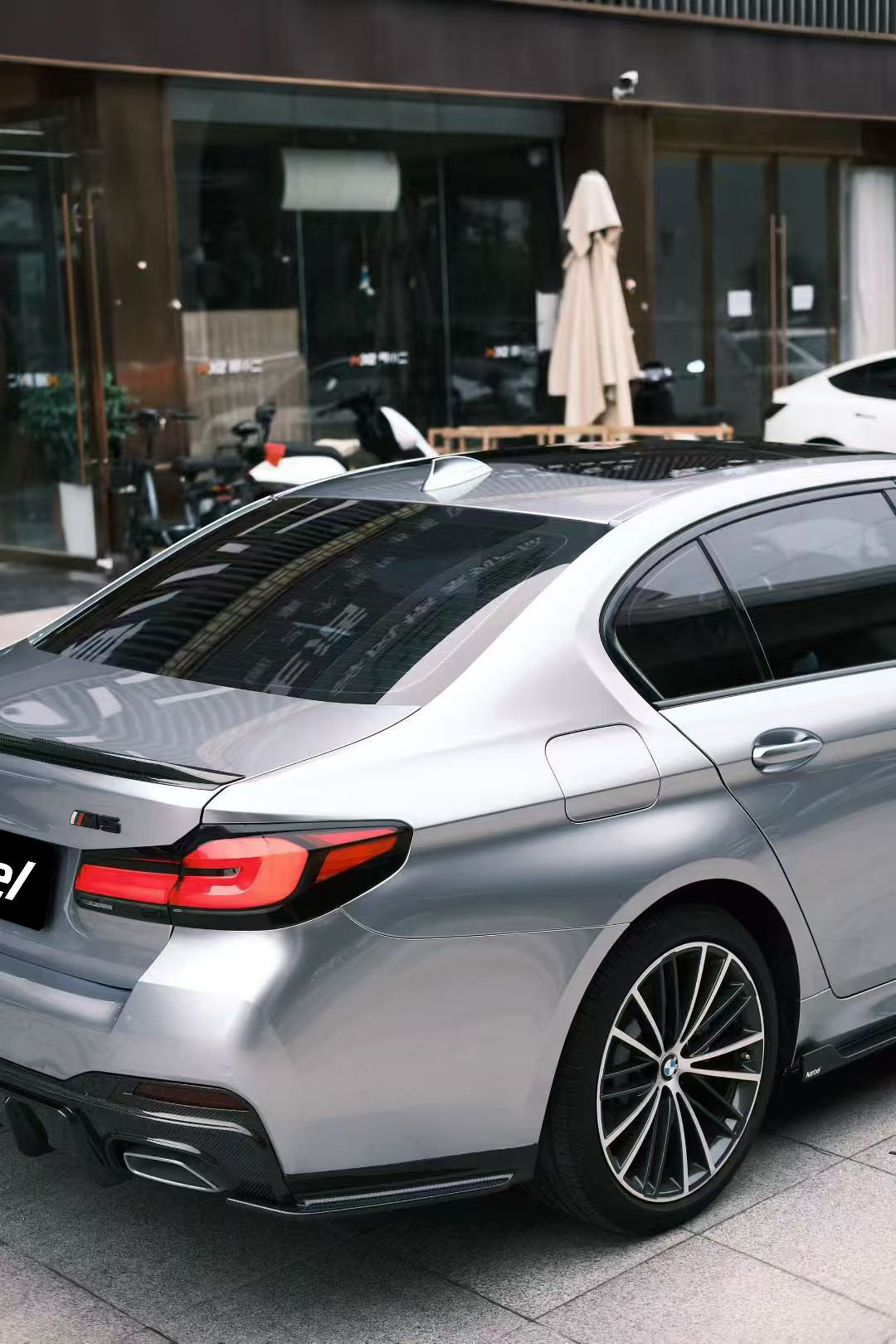 BMW 5 Series M550 540 530 (with M-package bumper, does not fit base model) G30 LCI 2021 2022 2023 2024 with Aftermarket Parts - Rear Diffuser & Canards Pre-preg Carbon Fiber from Karbel Carbon