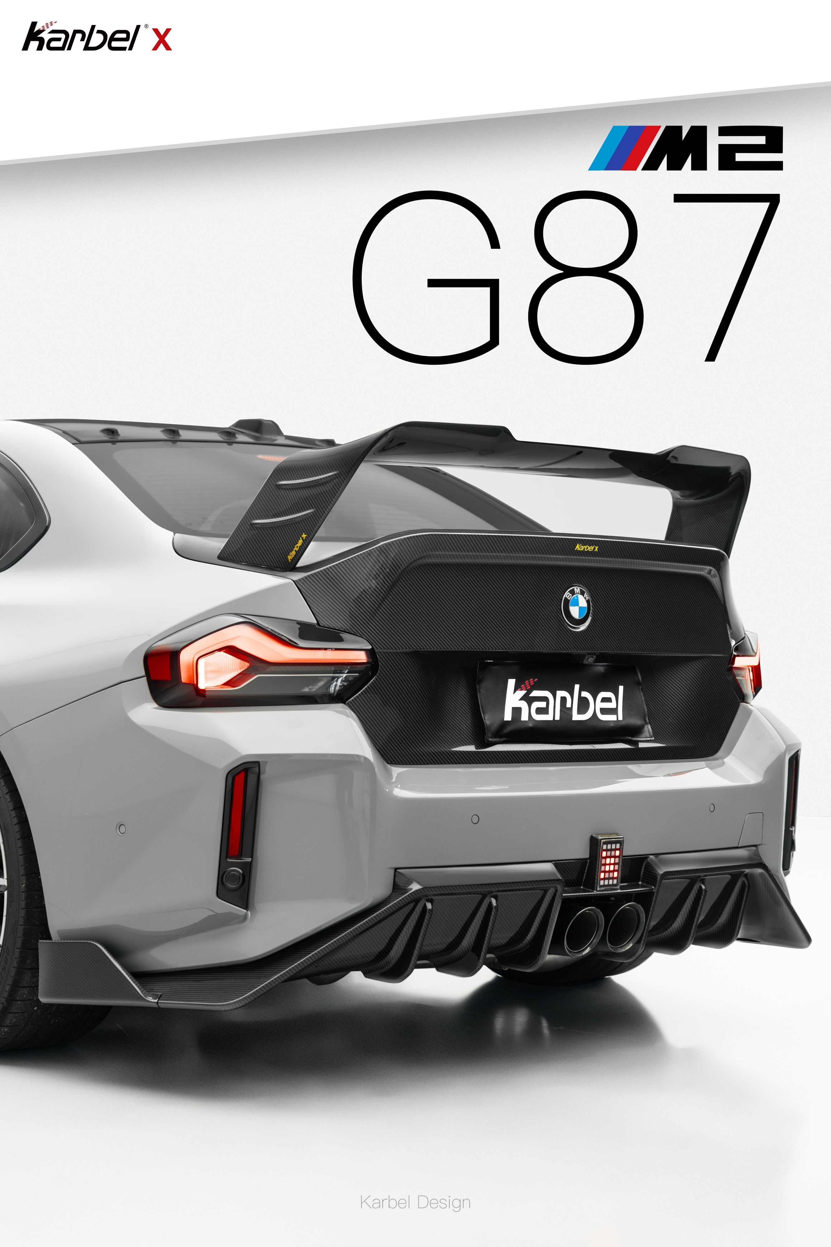 BMW M2 / M2CS G87 2023-ON with Aftermarket Parts - X V1 Center Exit Rear Diffuser Dry Pre-preg Carbon Fiber from Karbel Carbon