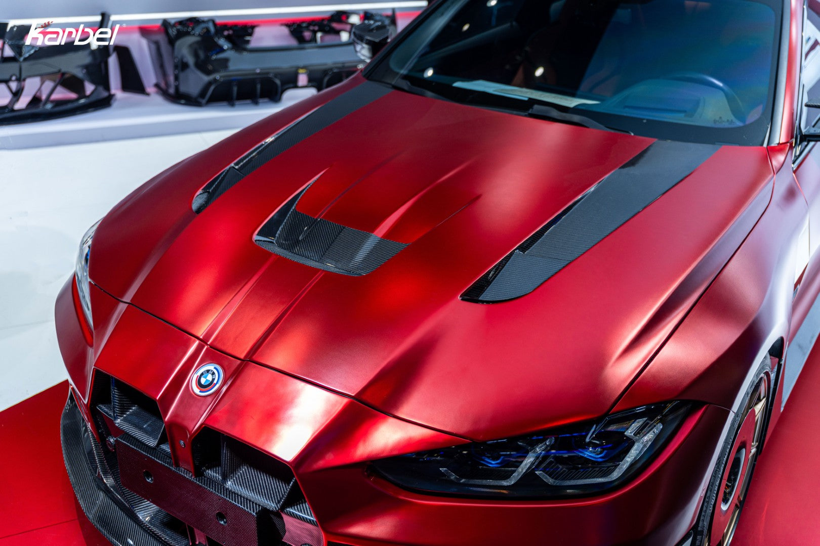 BMW M3 G80 G81 & M4 G82 G83 2021-ON with Aftermarket Parts - X Hood Dry Pre-preg Carbon Fiber from Karbel Carbon