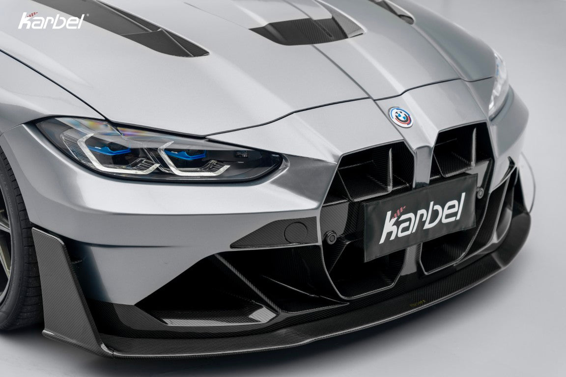 BMW M3 G80 G81 & M4 G82 G83 2021-ON with Aftermarket Parts - X Front Kidney Grill Dry Pre-preg Carbon Fiber from Karbel Carbon
