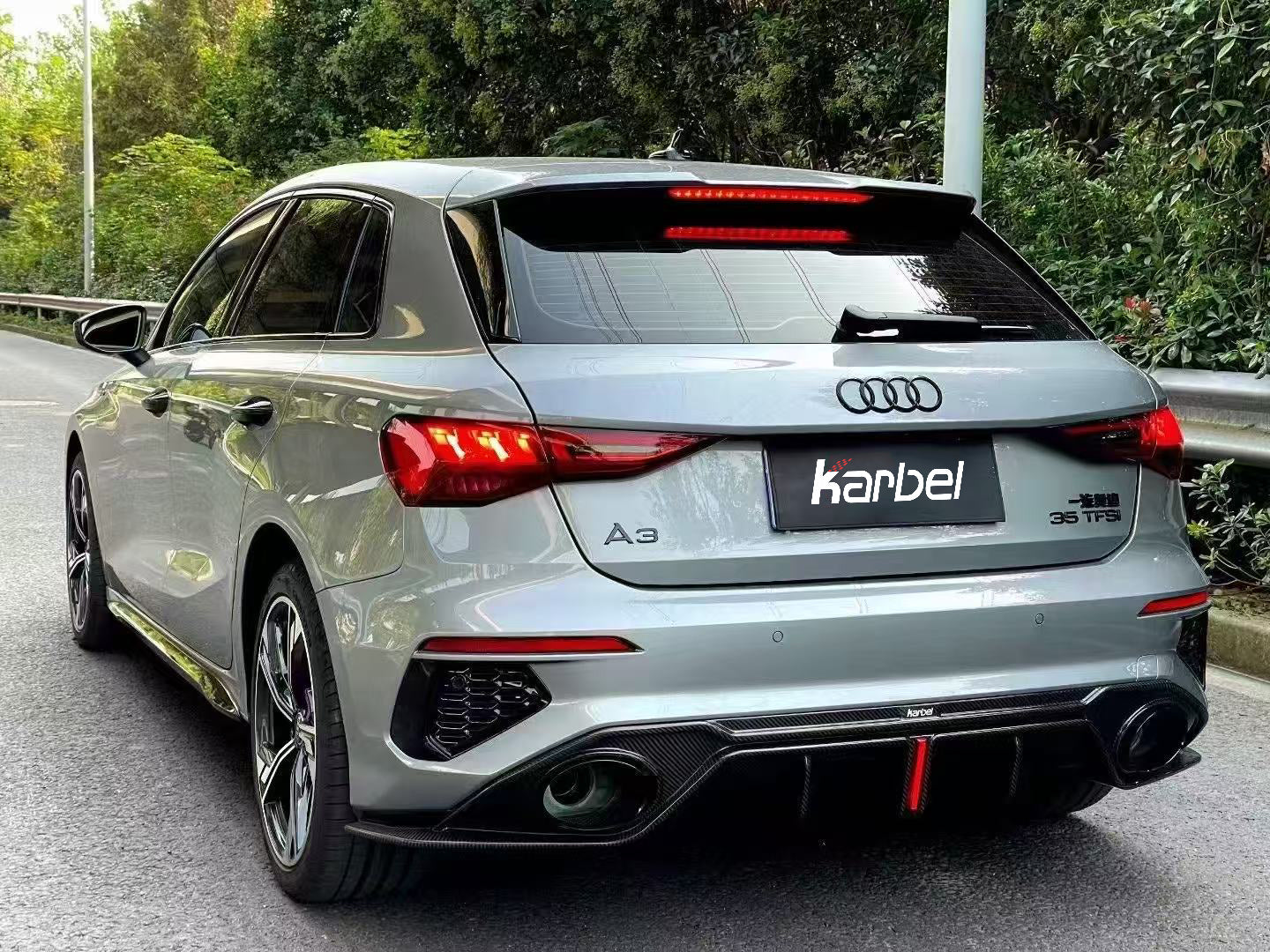 Audi S3 A3 8Y 2021 2022 2023 2024 with Aftermarket Parts - Rear Roof Spoiler Pre-preg Carbon Fiber from Karbel Carbon