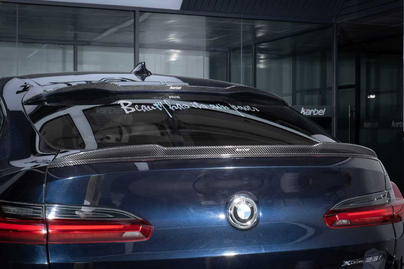 BMW X4M X4MC F98 (Fits Both Pre-LCI & LCI) 2019 2020 2021 2022 2023 2024 & X4 G02 (Fits Both Pre-LCI & LCI) 2019 2020 2021 2022 2023 2024 with Aftermarket Parts - Rear Roof Spoiler Pre-preg Carbon Fiber from Karbel Carbon