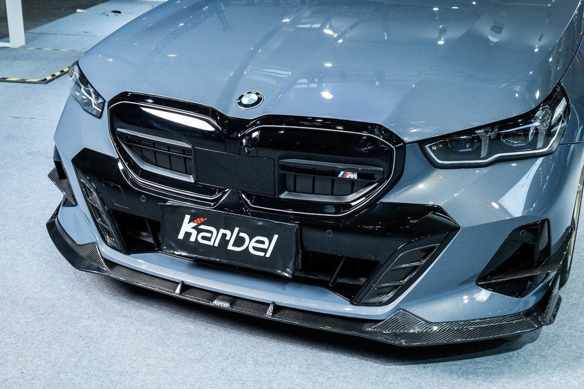 BMW i5 xDrive40 / i5 eDrive40 (with M-package bumper, does not fit base mode) / i5 M60 G60 G61 2024-ON & 5 Series 540i xDrive / 530i xDrive / 530i (with M-package bumper, does not fit base model) / 550e xDrive G60 G61 2024-ON with Aftermarket Parts - V1 Style Pre-preg Carbon Fiber Front Lip from Karbel Carbon