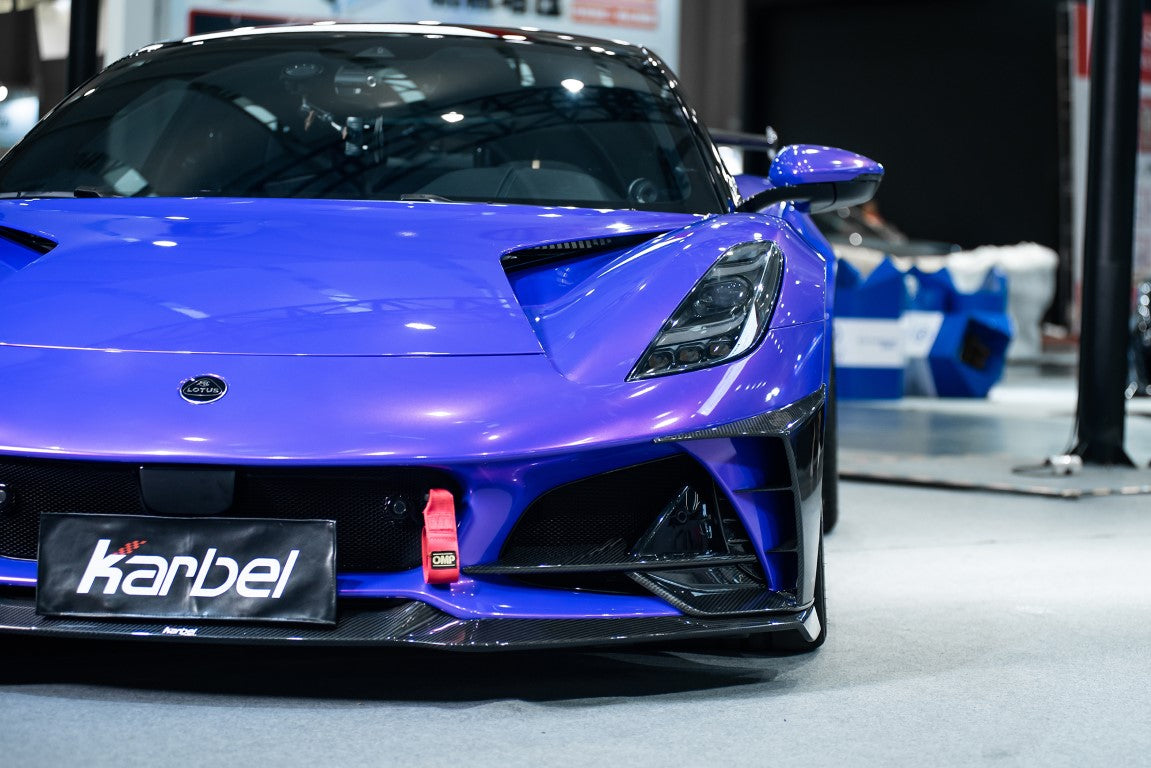 Lotus Emira 3.6 V6 2.0 Four-cylinder 2022-ON with Aftermarket Parts - Front Corner Canards Dry Pre-preg Carbon Fiber from Karbel Carbon