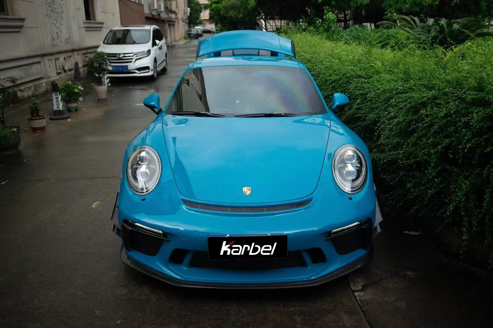 Porsche 911 991.2 GT3 2018 2019 with Aftermarket Parts - Front Splitter & Side Lip Extension Pre-preg Carbon Fiber from Karbel Carbon