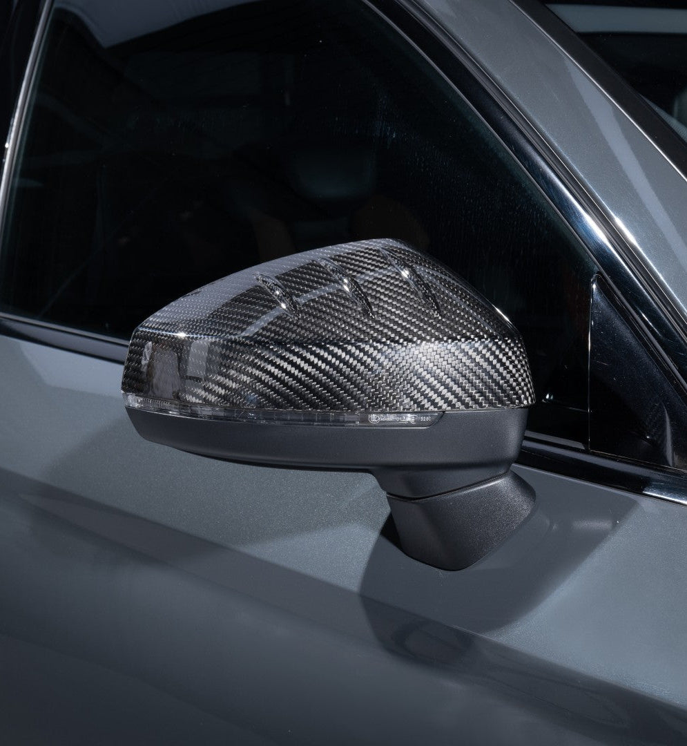 Audi RS3 S3 A3 8V.5 2017 2018 2019 2020 (without blind assist) with Aftermarket Parts - Mirror Caps Dry Pre-preg Carbon Fiber from Karbel Carbon