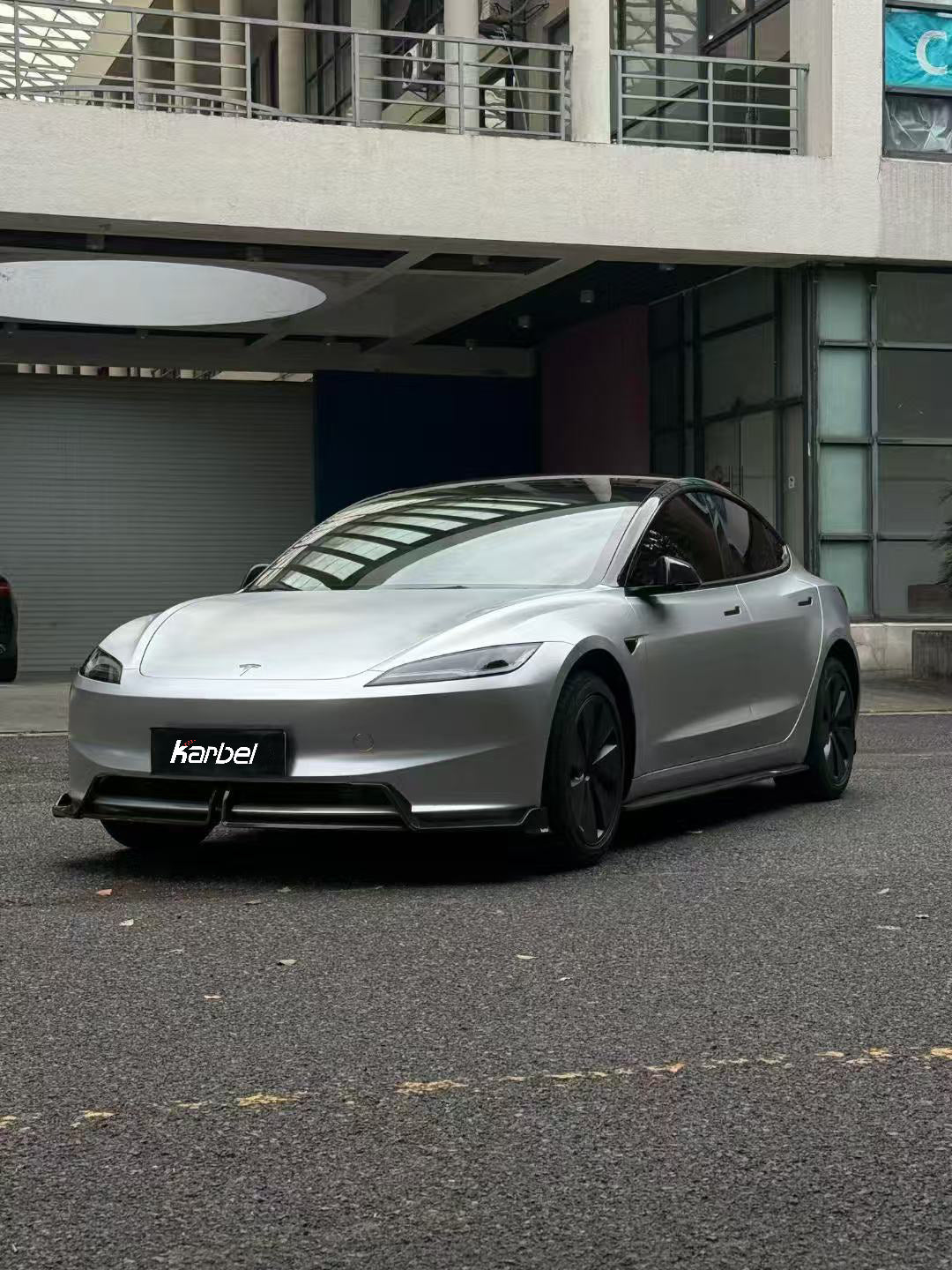  Tesla Model 3 Highland 2024-ON with Aftermarket Parts - Front Lip Dry Pre-preg Carbon Fiber/FRP from Karbel Carbon