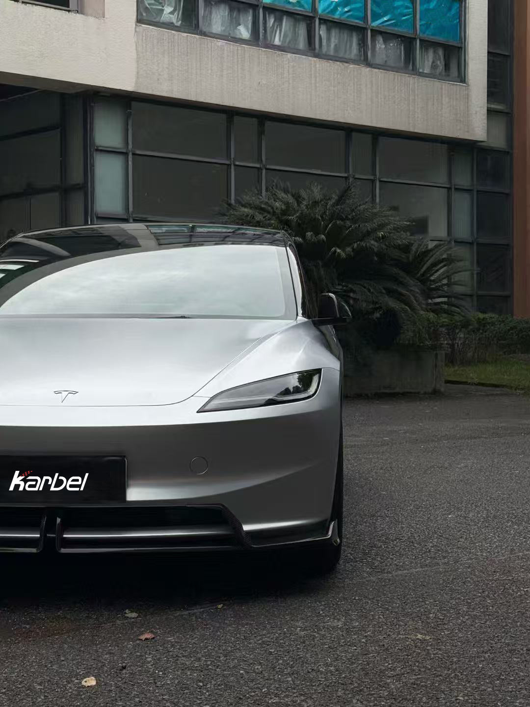  Tesla Model 3 Highland 2024-ON with Aftermarket Parts - Front Lip Dry Pre-preg Carbon Fiber/FRP from Karbel Carbon