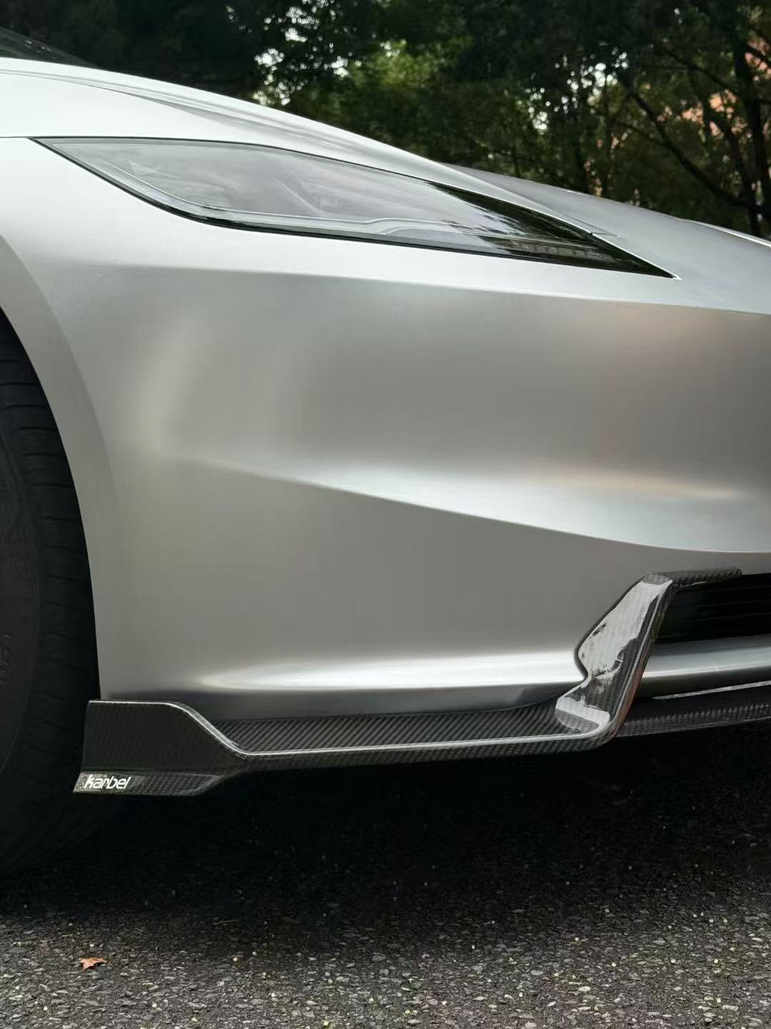 Tesla Model 3 Highland 2024-ON with Aftermarket Parts - Front Lip Dry Pre-preg Carbon Fiber/FRP from Karbel Carbon