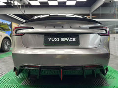 Tesla Model 3 Highland / Performance 2024-ON with Aftermarket Parts - With Light Style Rear Diffuser & Canards Pre-preg Carbon Fiber from Karbel Carbon