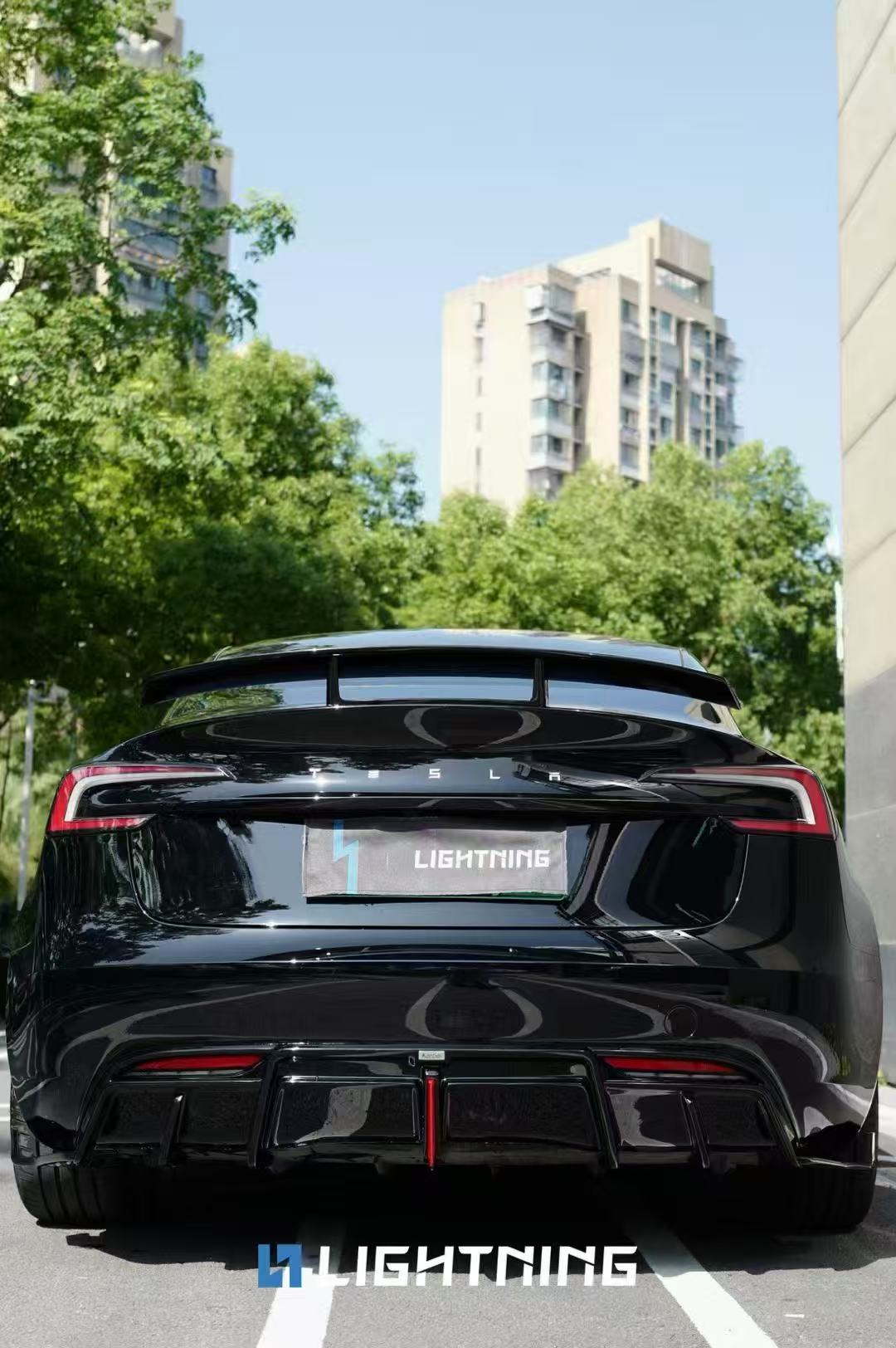 Tesla Model 3 Highland / Performance 2024-ON with Aftermarket Parts - With Light Style Rear Diffuser & Canards Dry Pre-preg Carbon Fiber/FRP from Karbel Carbon