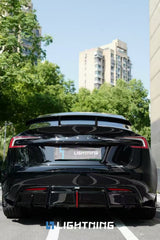 Tesla Model 3 Highland / Performance 2024-ON with Aftermarket Parts - With Light Style Rear Diffuser & Canards Dry Pre-preg Carbon Fiber/FRP from Karbel Carbon