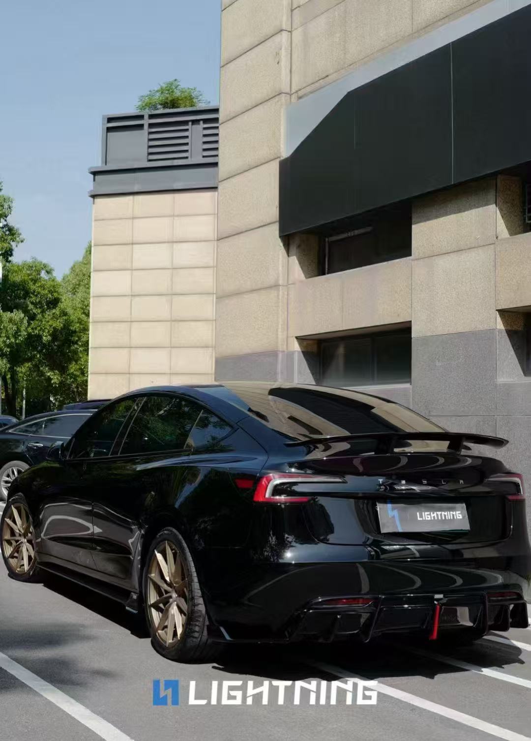 Tesla Model 3 Highland / Performance 2024-ON with Aftermarket Parts - With Light Style Rear Diffuser & Canards Dry Pre-preg Carbon Fiber/FRP from Karbel Carbon