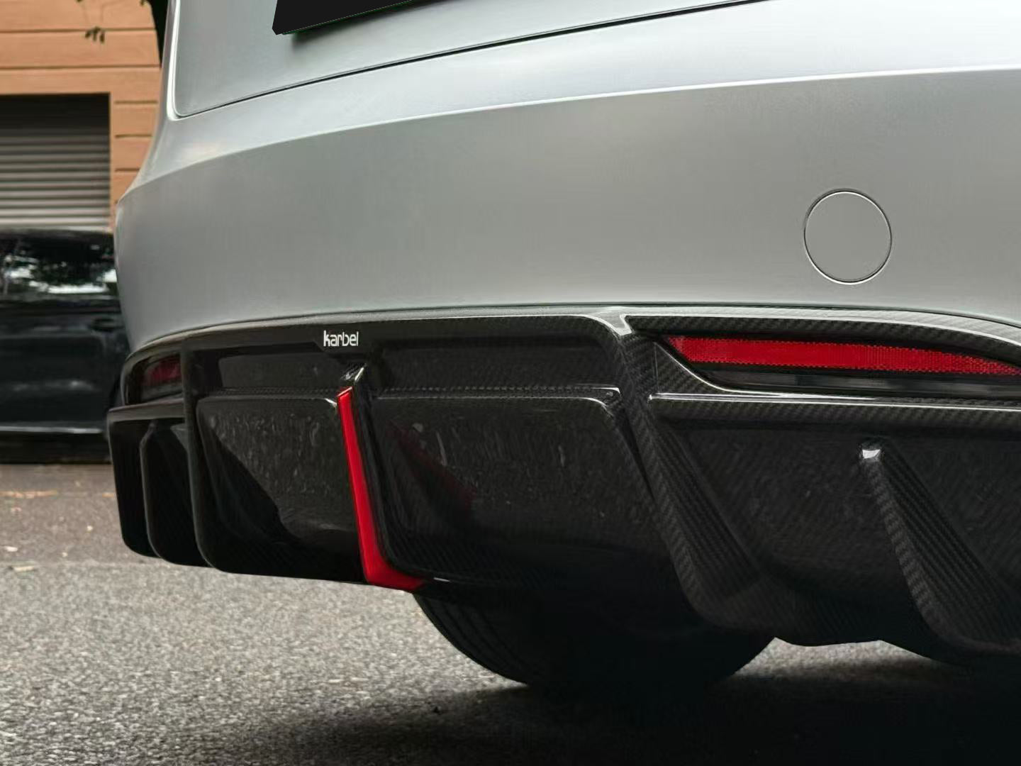 Tesla Model 3 Highland / Performance 2024-ON with Aftermarket Parts - With Light Style Rear Diffuser & Canards Dry Pre-preg Carbon Fiber/FRP from Karbel Carbon