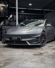Tesla Model 3 Highland Performance 2024-ON with Aftermarket Parts - Front Canards & Upper Valences Pre-preg Carbon Fiber/FRP from Karbel Carbon