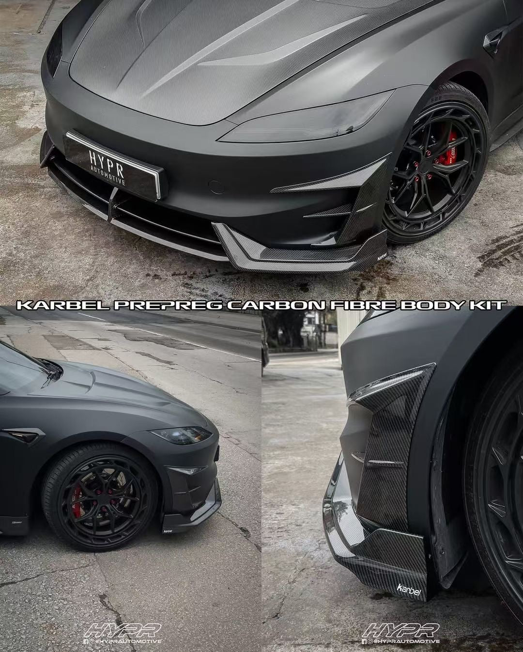 Tesla Model 3 Highland Performance 2024-ON with Aftermarket Parts - Front Canards & Upper Valences Pre-preg Carbon Fiber/FRP from Karbel Carbon
