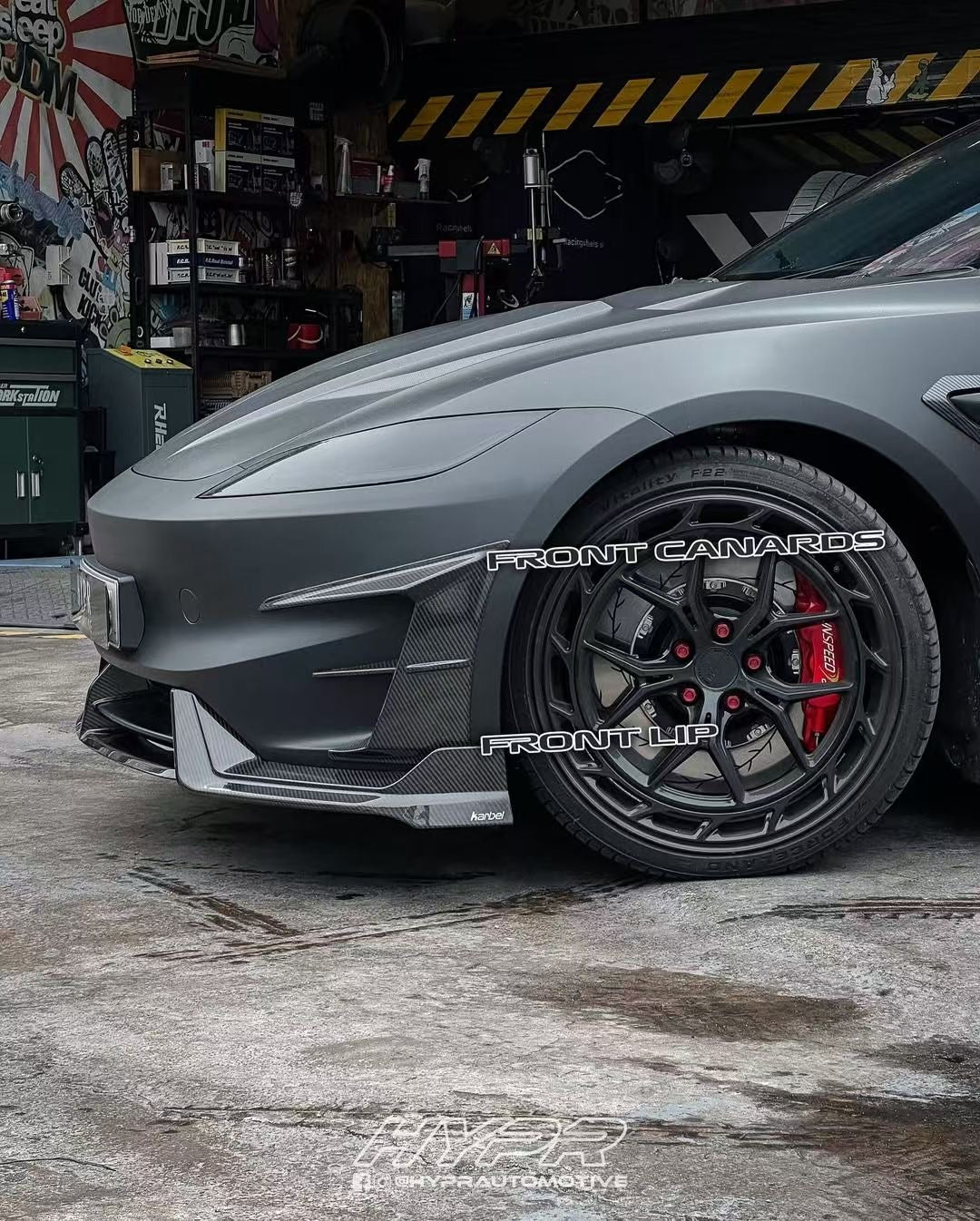 Tesla Model 3 Highland Performance 2024-ON with Aftermarket Parts - Front Canards & Upper Valences Pre-preg Carbon Fiber/FRP from Karbel Carbon