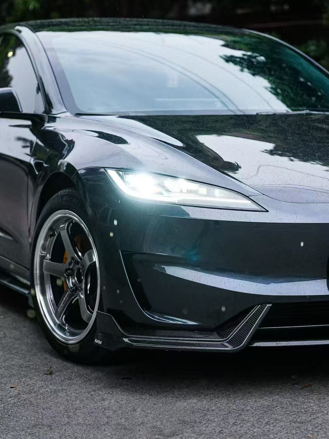 Tesla Model 3 Highland Performance 2024-ON with Aftermarket Parts - Front Lip Pre-preg Carbon Fiber/FRP from Karbel Carbon
