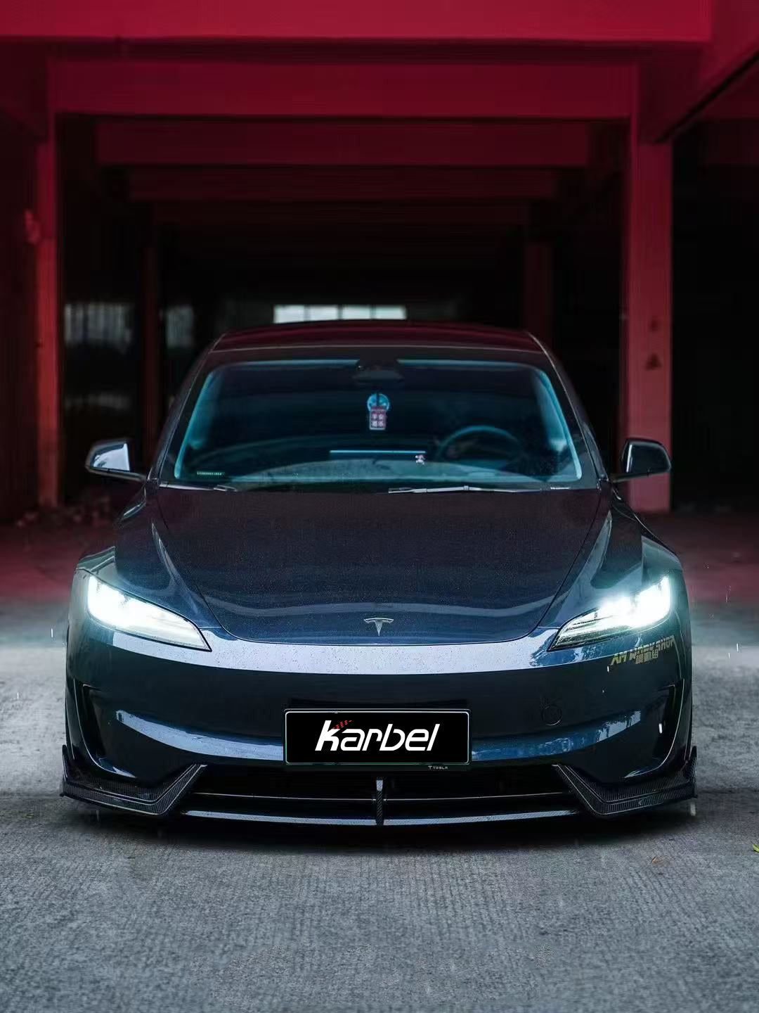 Tesla Model 3 Highland Performance 2024-ON with Aftermarket Parts - Front Lip Pre-preg Carbon Fiber/FRP from Karbel Carbon