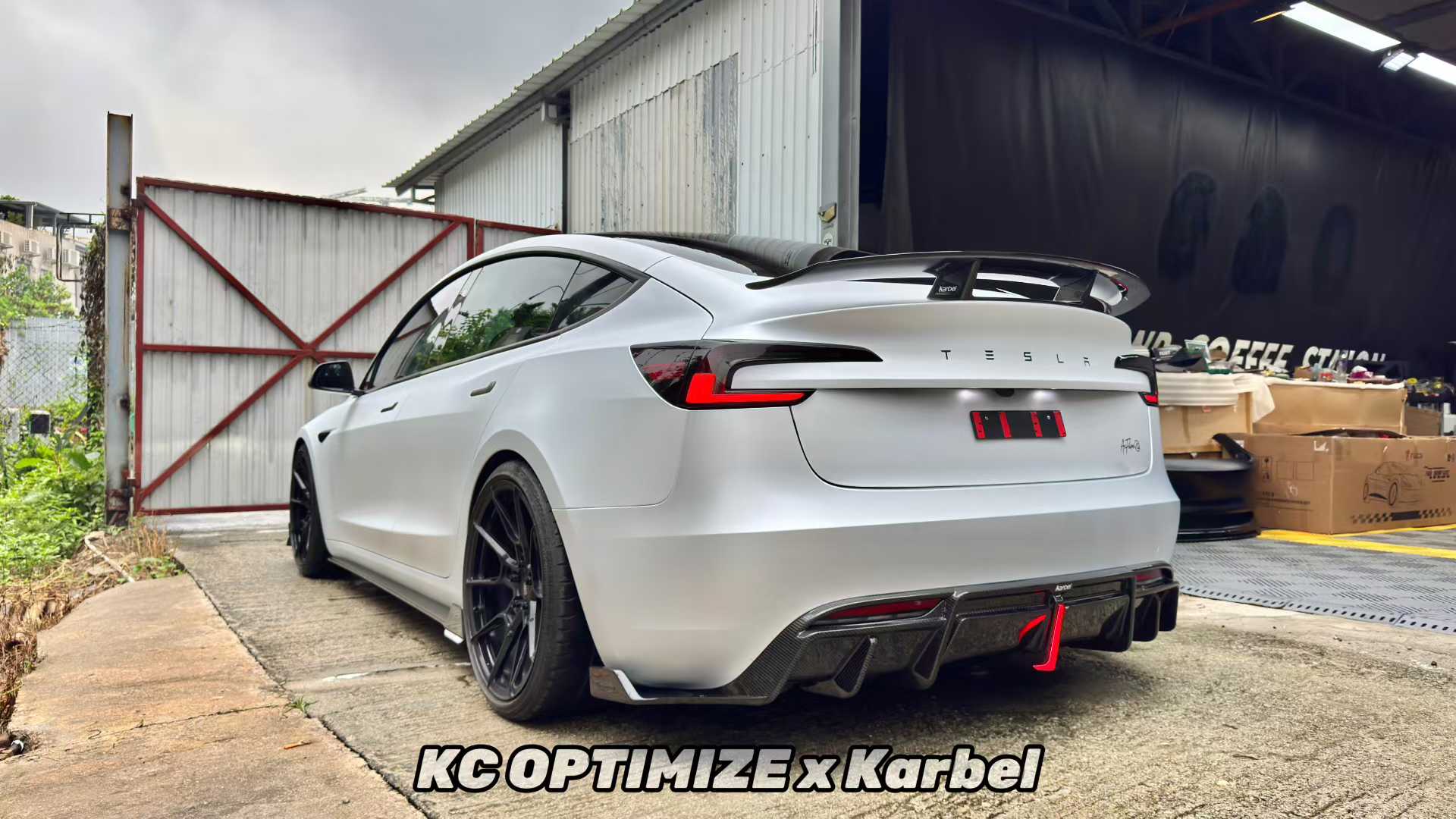 Tesla Model 3 Highland / Performance 2024-ON with Aftermarket Parts - With Light Style Rear Diffuser & Canards Dry Pre-preg Carbon Fiber/FRP from Karbel Carbon