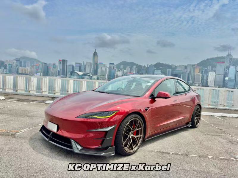 Tesla Model 3 Highland Performance 2024-ON with Aftermarket Parts - Front Lip Pre-preg Carbon Fiber/FRP from Karbel Carbon