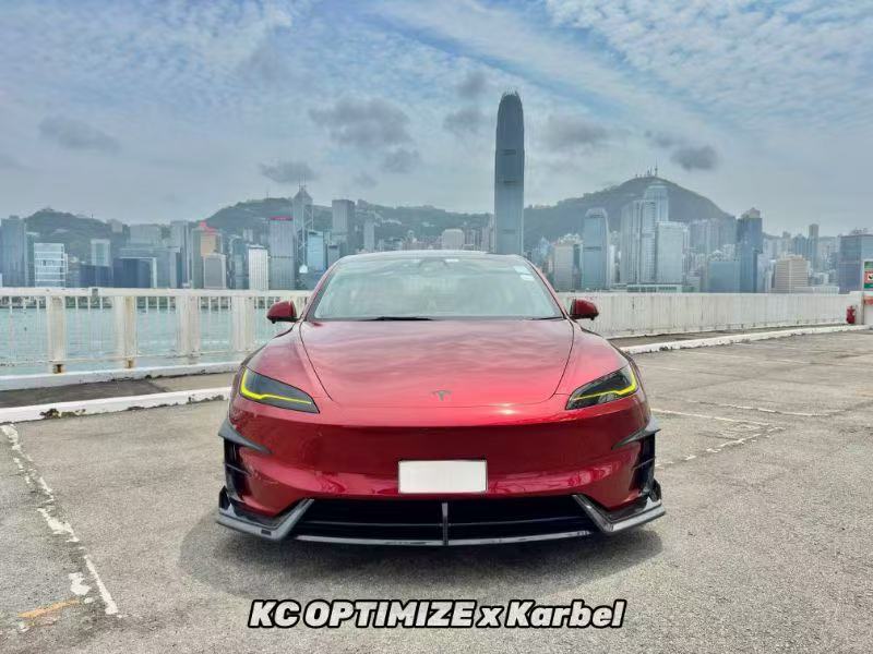 Tesla Model 3 Highland Performance 2024-ON with Aftermarket Parts - Front Lip Pre-preg Carbon Fiber/FRP from Karbel Carbon