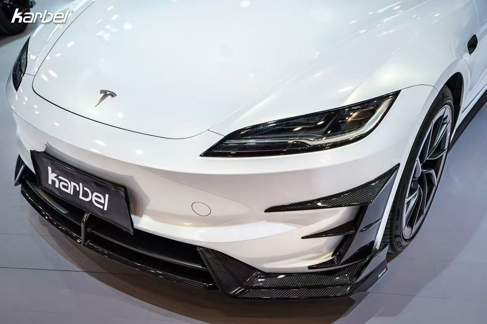 Tesla Model 3 Highland Performance 2024-ON with Aftermarket Parts - Front Lip Pre-preg Carbon Fiber/FRP from Karbel Carbon