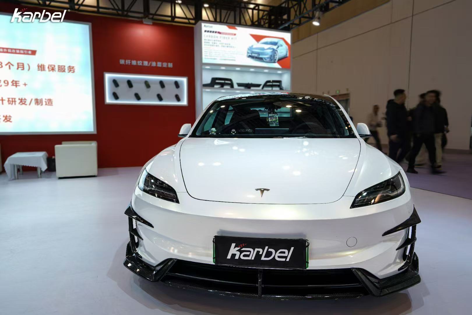 Tesla Model 3 Highland Performance 2024-ON with Aftermarket Parts - Front Lip Pre-preg Carbon Fiber/FRP from Karbel Carbon