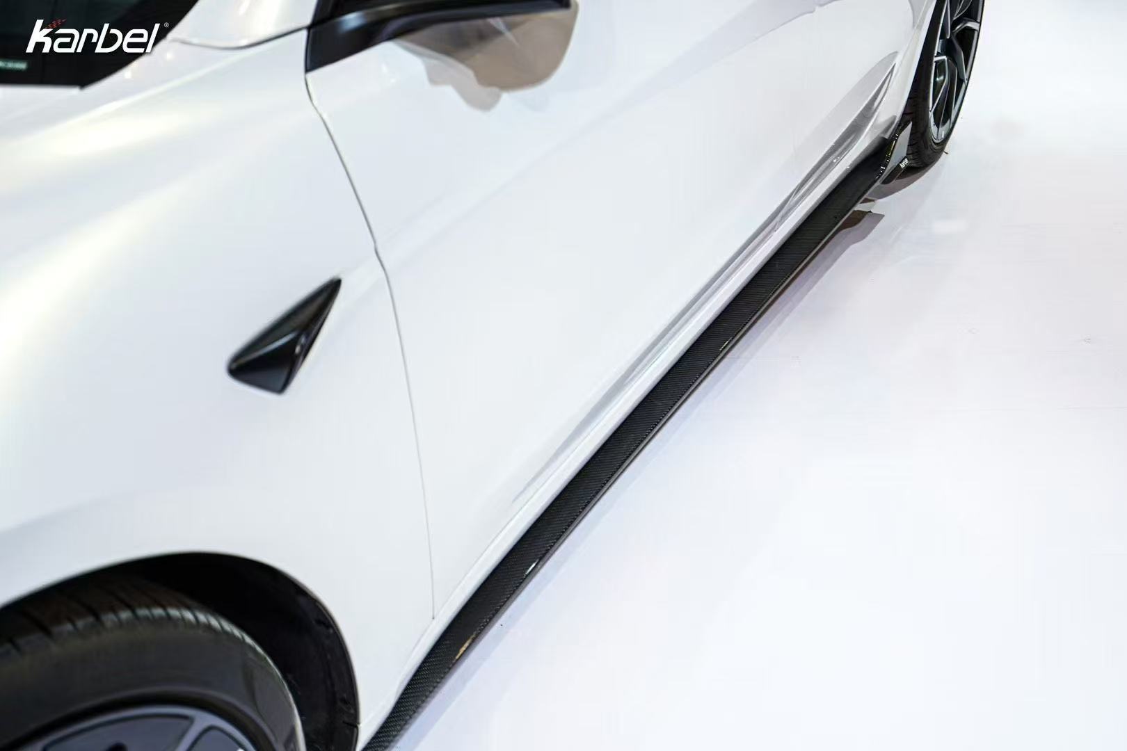 Tesla Model 3 Highland / Performance 2024-ON with Aftermarket Parts - Side Skirts Pre-preg Carbon Fiber from Karbel Carbon