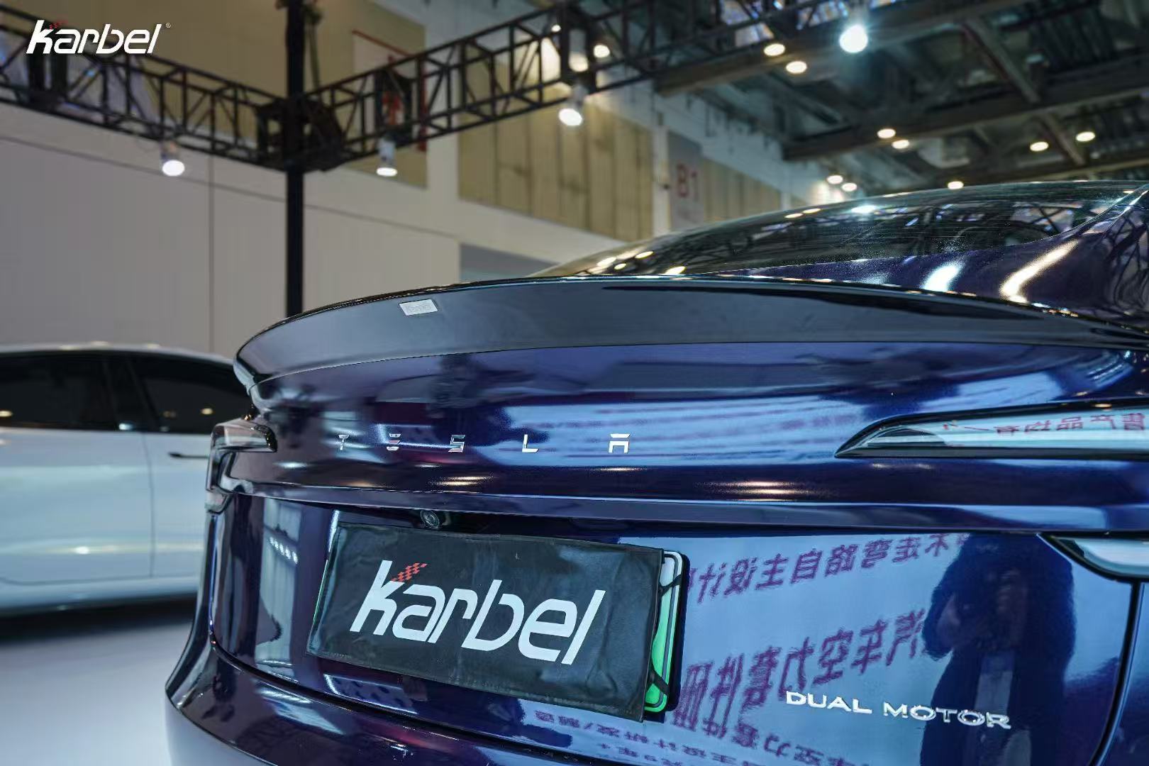 Tesla Model 3 Highland / Performance 2024-ON with Aftermarket Parts - V2 Style Rear Spoiler Pre-preg Carbon Fiber from Karbel Carbon