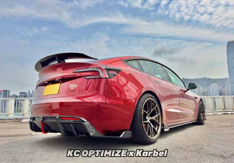 Tesla Model 3 Highland 2024-ON with Aftermarket Parts - V1 GT Style Rear Wing Pre-preg Carbon Fiber from Karbel Carbon
