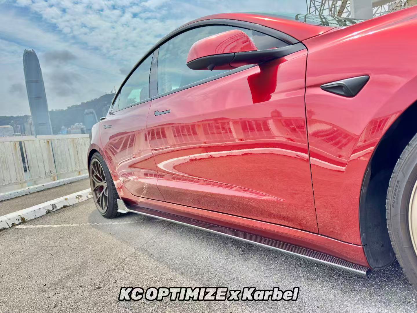 Tesla Model 3 Highland / Performance 2024-ON with Aftermarket Parts - Side Skirts Pre-preg Carbon Fiber from Karbel Carbon