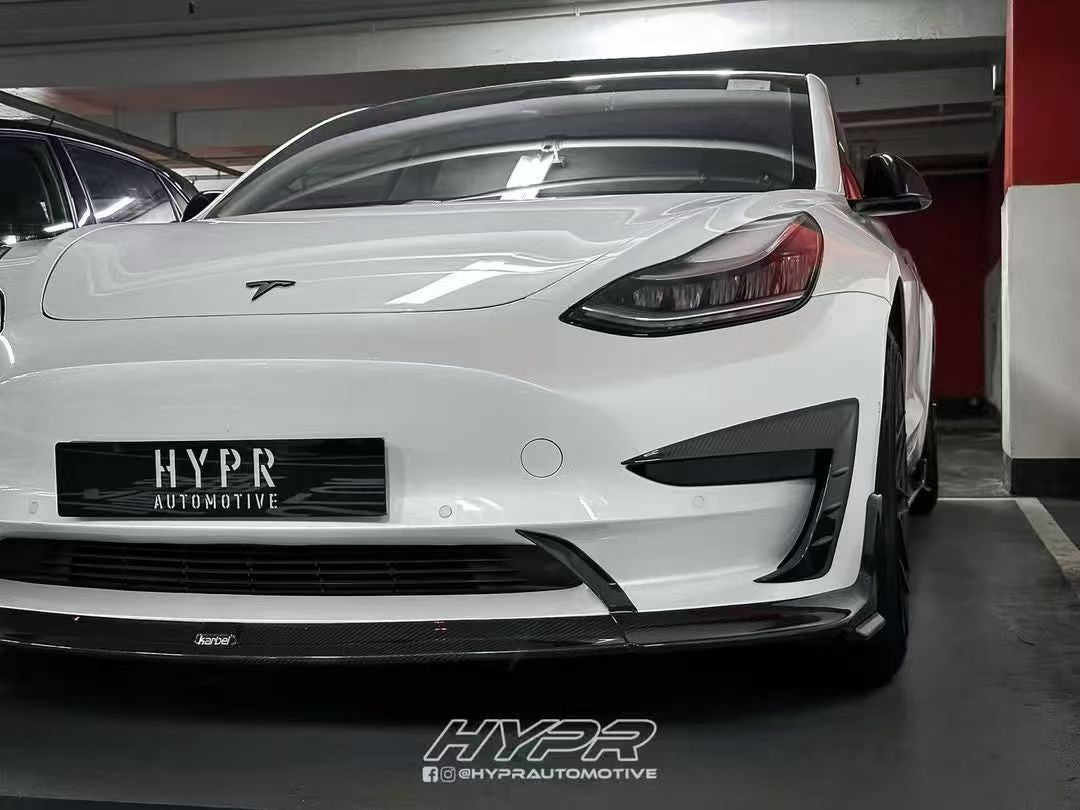 Tesla Model 3/P 2017 2018 2019 2020 2021 2022 2023 with Aftermarket Parts - Front Lip Pre-preg Carbon Fiber from Karbel Carbon