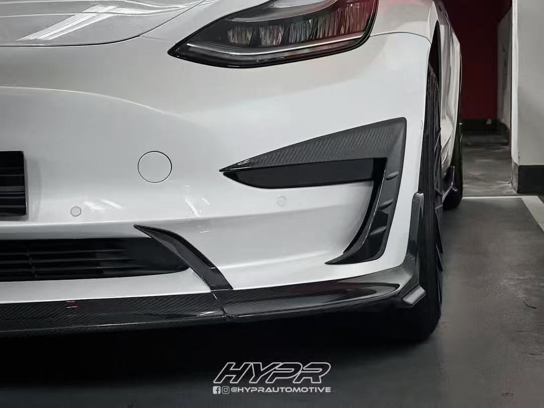 Tesla Model 3/P 2017 2018 2019 2020 2021 2022 2023 with Aftermarket Parts - Upper Valences Pre-preg Carbon Fiber from Karbel Carbon