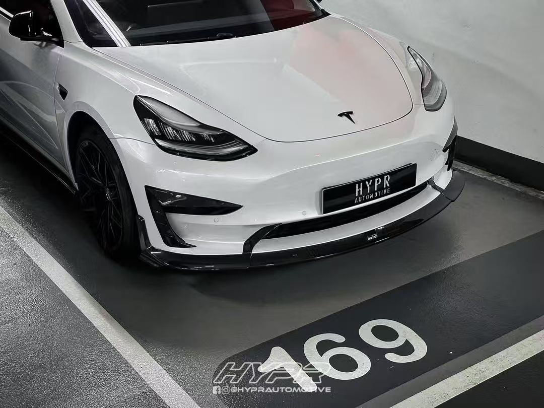 Tesla Model 3/P 2017 2018 2019 2020 2021 2022 2023 with Aftermarket Parts - Upper Valences Pre-preg Carbon Fiber from Karbel Carbon