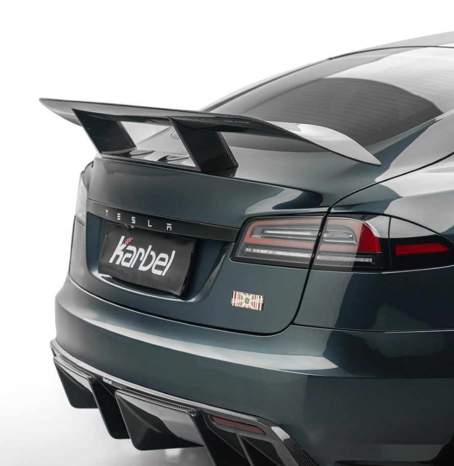 Tesla Model S 3rd Gen Late 2021-ON with Aftermarket Parts - Rear Wing Dry Pre-preg Carbon Fiber from Karbel Carbon