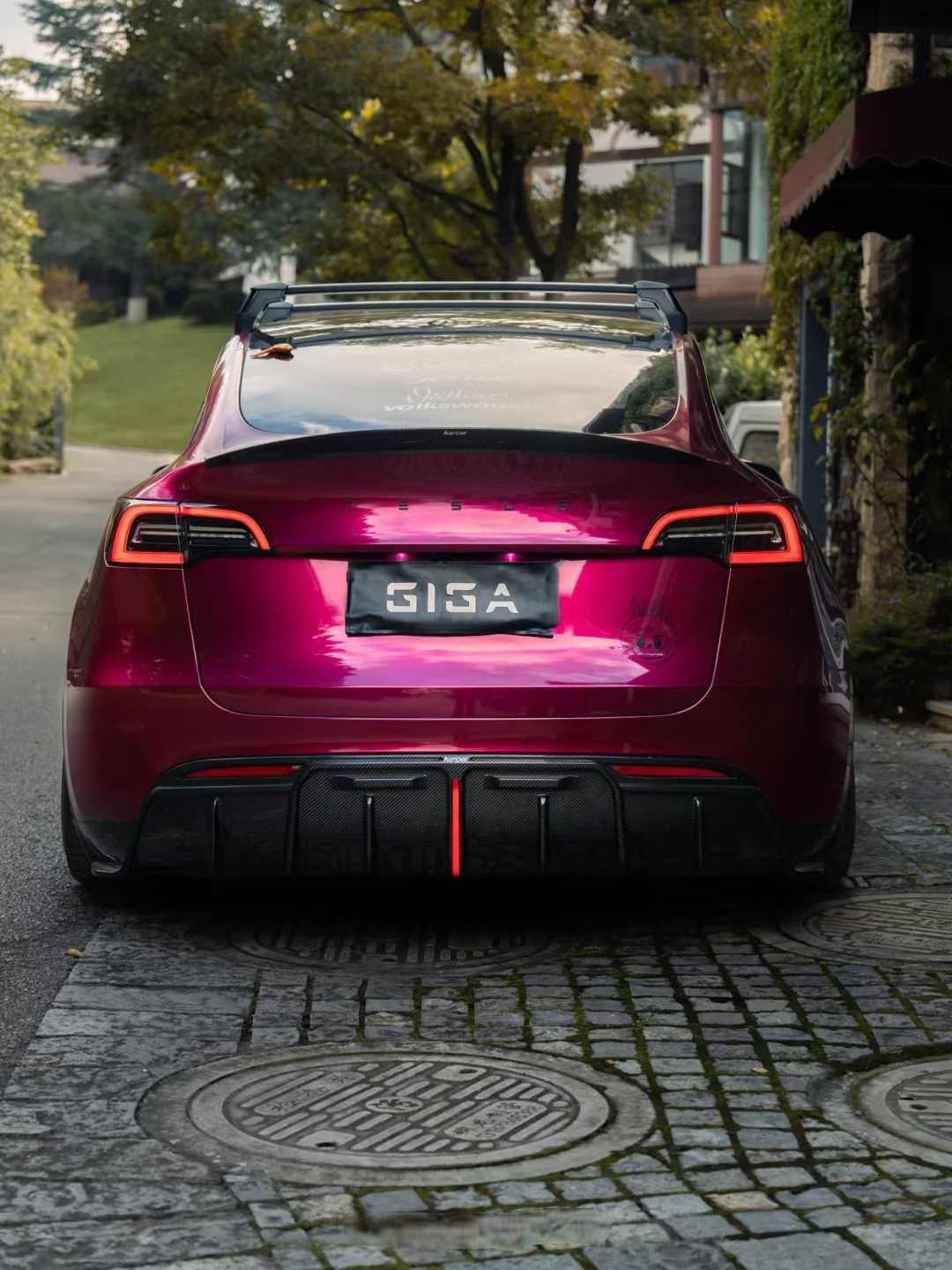 Tesla Model Y 2020-ON with Aftermarket Parts - Rear Spoiler Pre-preg Carbon Fiber from Karbel Carbon