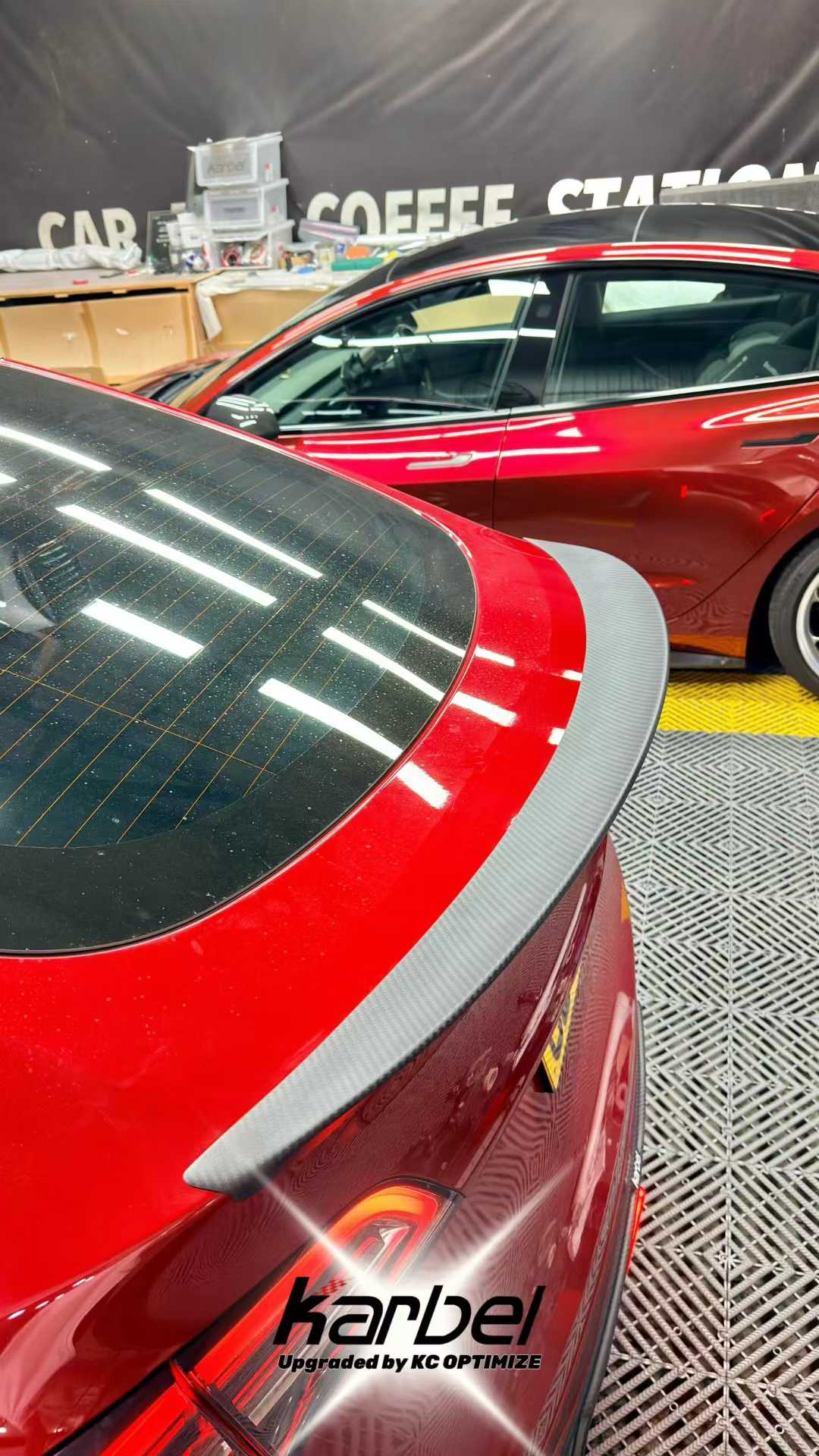 Tesla Model Y 2020-ON with Aftermarket Parts - Rear Spoiler Pre-preg Carbon Fiber from Karbel Carbon