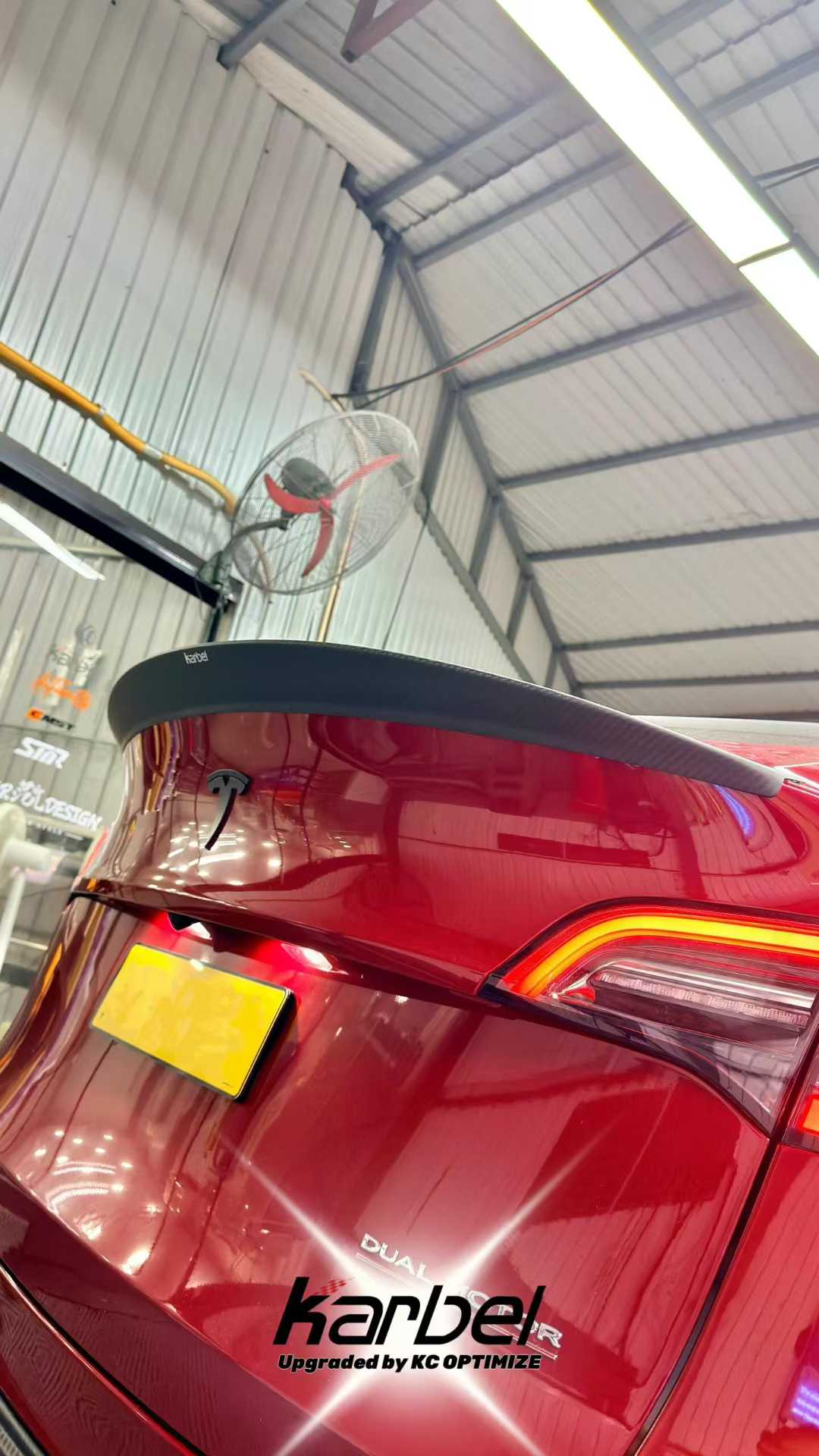 Tesla Model Y 2020-ON with Aftermarket Parts - Rear Spoiler Pre-preg Carbon Fiber from Karbel Carbon