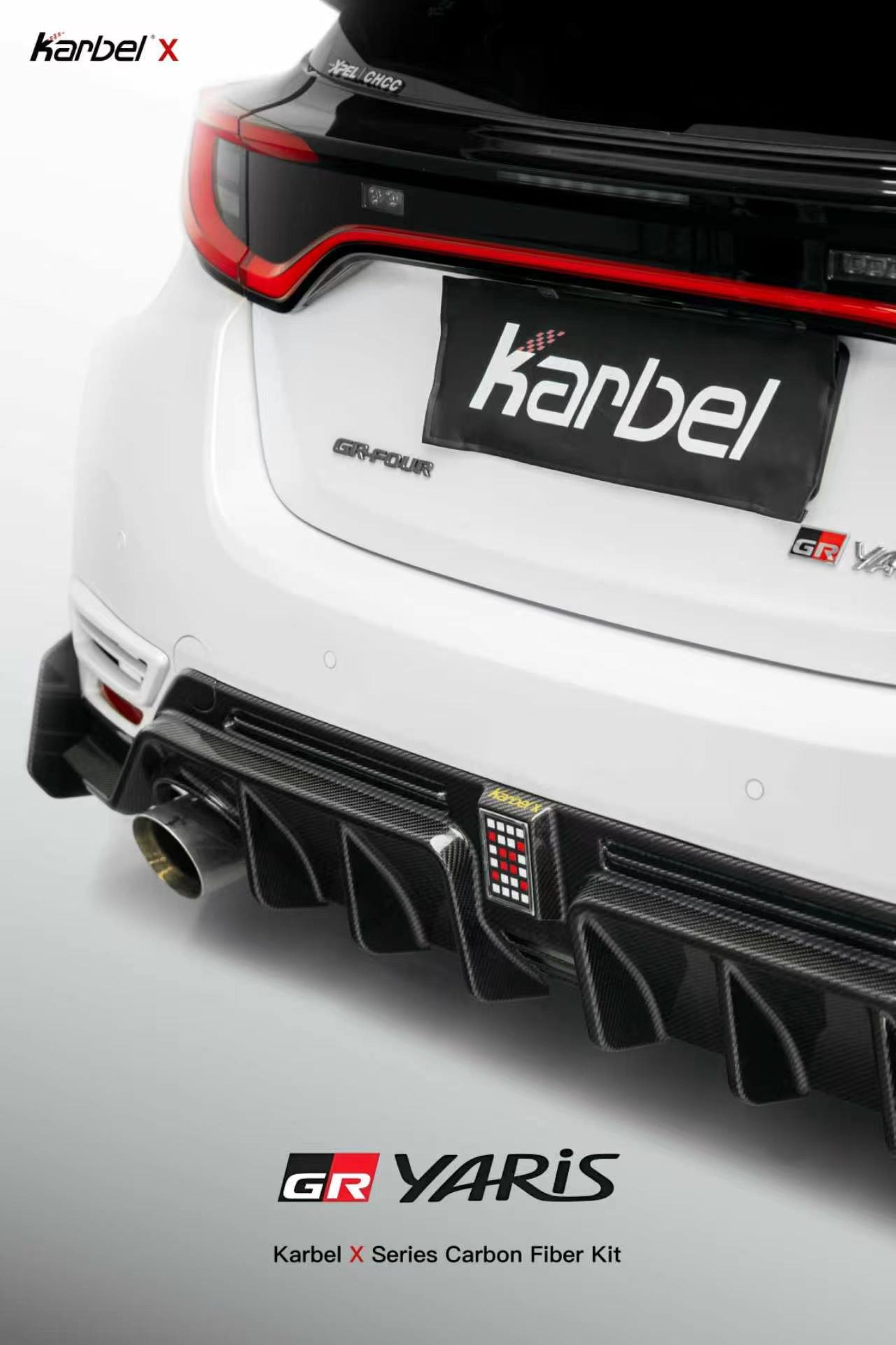 Toyota GR Yaris GXPA16 Facelift 2024-ON with Aftermarket Parts - X Full Body Kit Dry Pre-preg Carbon Fiber from Karbel Carbon